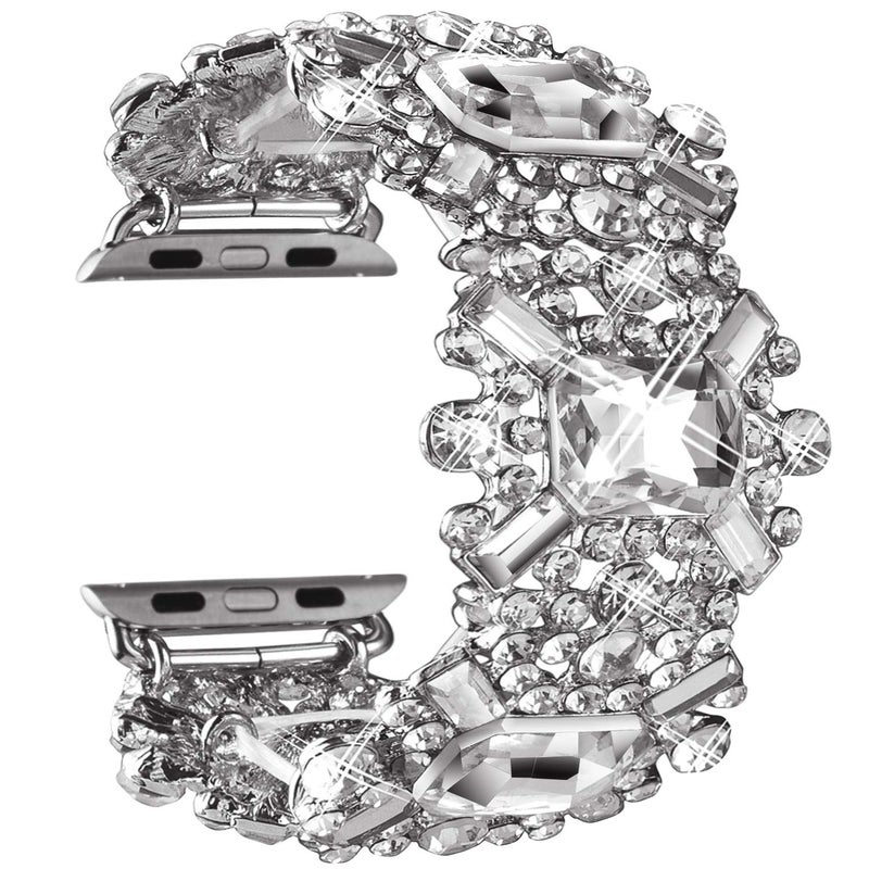 VIQIV Bling Bands Compatible with Apple Watch Band 38mm 40mm 41mm 42mm 44mm 45mm 49mm Iwatch Series SE 9 8 7 6 5 4 3 2 Ultra, Diamond Rhinestone Dressy Metal Bracelet Wristband Strap for Women - Image 1